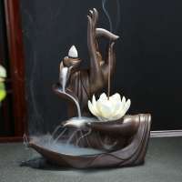 New Arrivals Purple Sand Buddha Hand Incense Burner Flower Lotus Smoke Backflow Incense Censer Ceramic Incense Holder