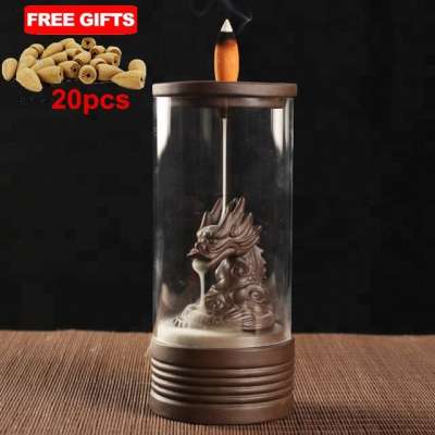 Creative Home Decor Incense Holder Censer Dragon Shape Ceramic Backflow Incense Burner With 20Pcs Incense Cones for Gift