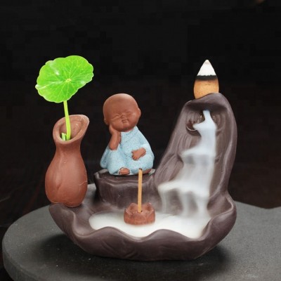 Purple Sand Little Monk Backflow Incense Burner Lotus Lady Ceramic Incense Censer Smoke Back Sandalwood Incense Burners