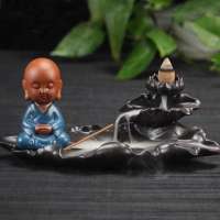 Smoke Backflow Little Monk Incense Burner Lotus Censer Ceramic Incense Holder