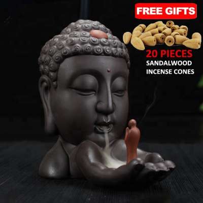 2018 Newest Buddha Head Backflow Incense Burner Creative Home Decor Ceramic Incense Holder Buddhist Incense Censer