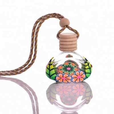 15ml Creative Hanging Car Perfume Bottle Polymer Clay Glass Bottles With Wooden Cap and Rope